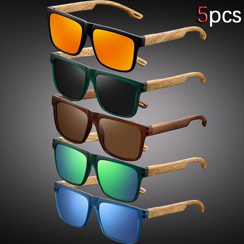 5pcs Retro Square Spring Hinge Glasses Small Frame Colored Lenses Fashionable Unisex Birthday Gifts