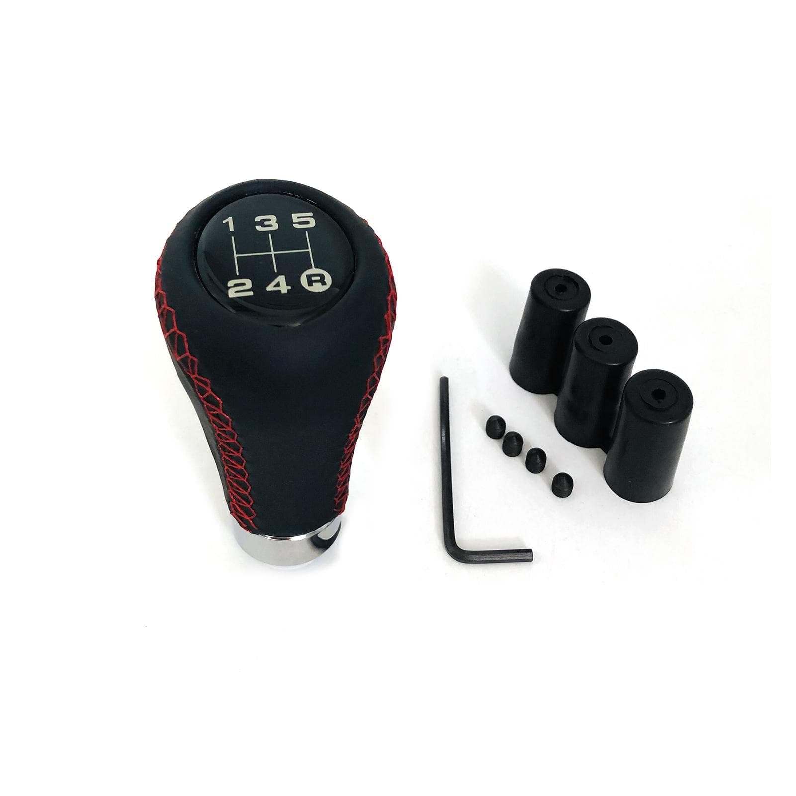 Car Manual Gear Shift Knob Shifter Black Leather Red Stitch 5 Speed Universal 8mm 10mm 12mm 5 red