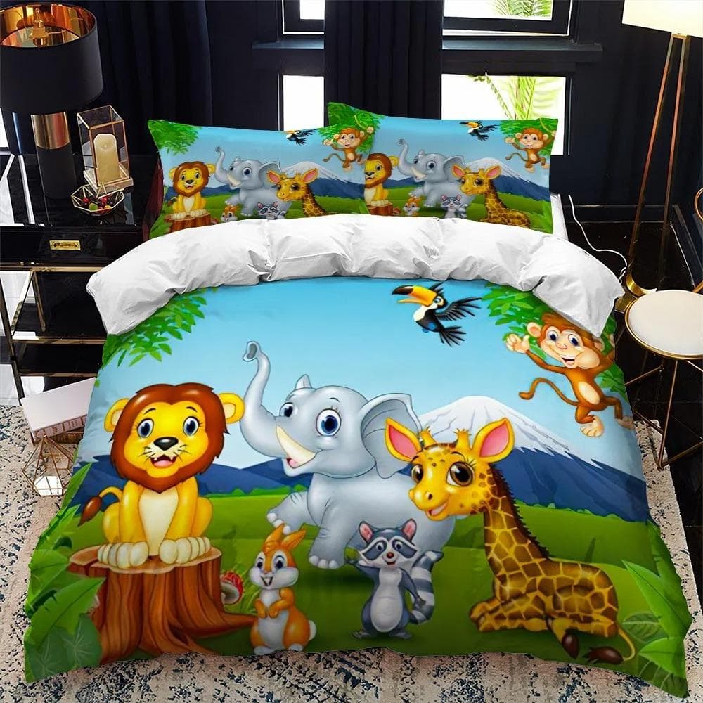 Cartoon Zoo Animal Bedding Set Boys Girls Twin Queen Size Duvet Cover Pillowcase Bed Kids Adult Fashion Home Textileextile EU Double 200x200cm