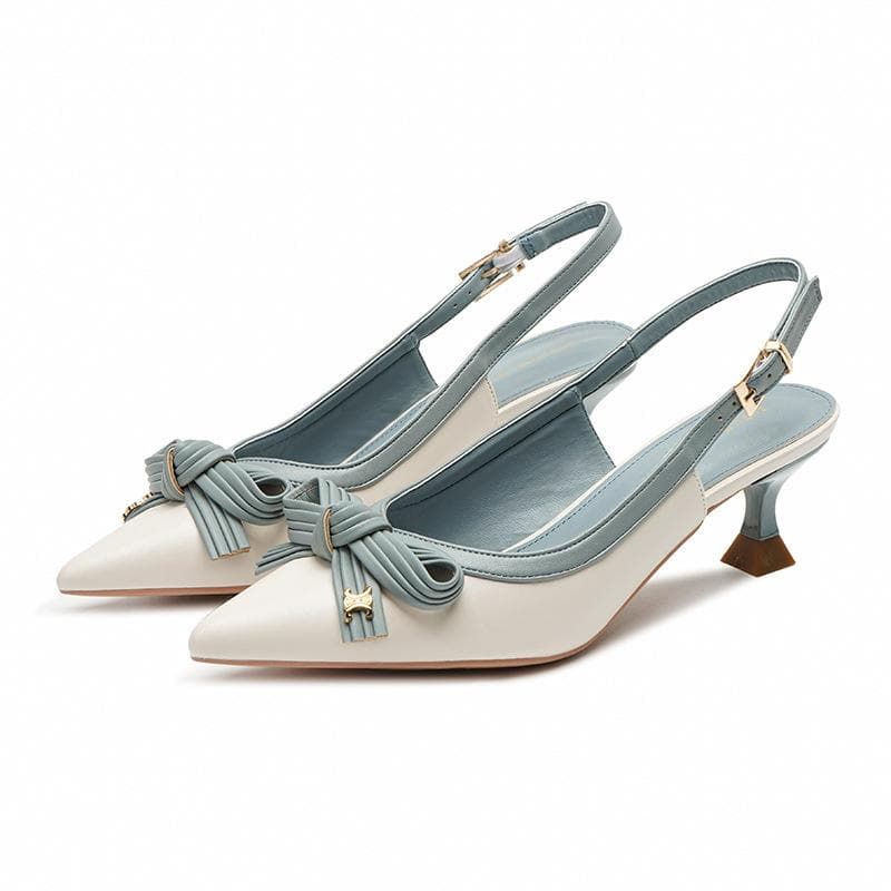 Sandals Women's Summer Lady Style Pointed Toe Rear Empty Single Shoes Korean Version Niche Bow Stiletto Women's Shoes 39 blue