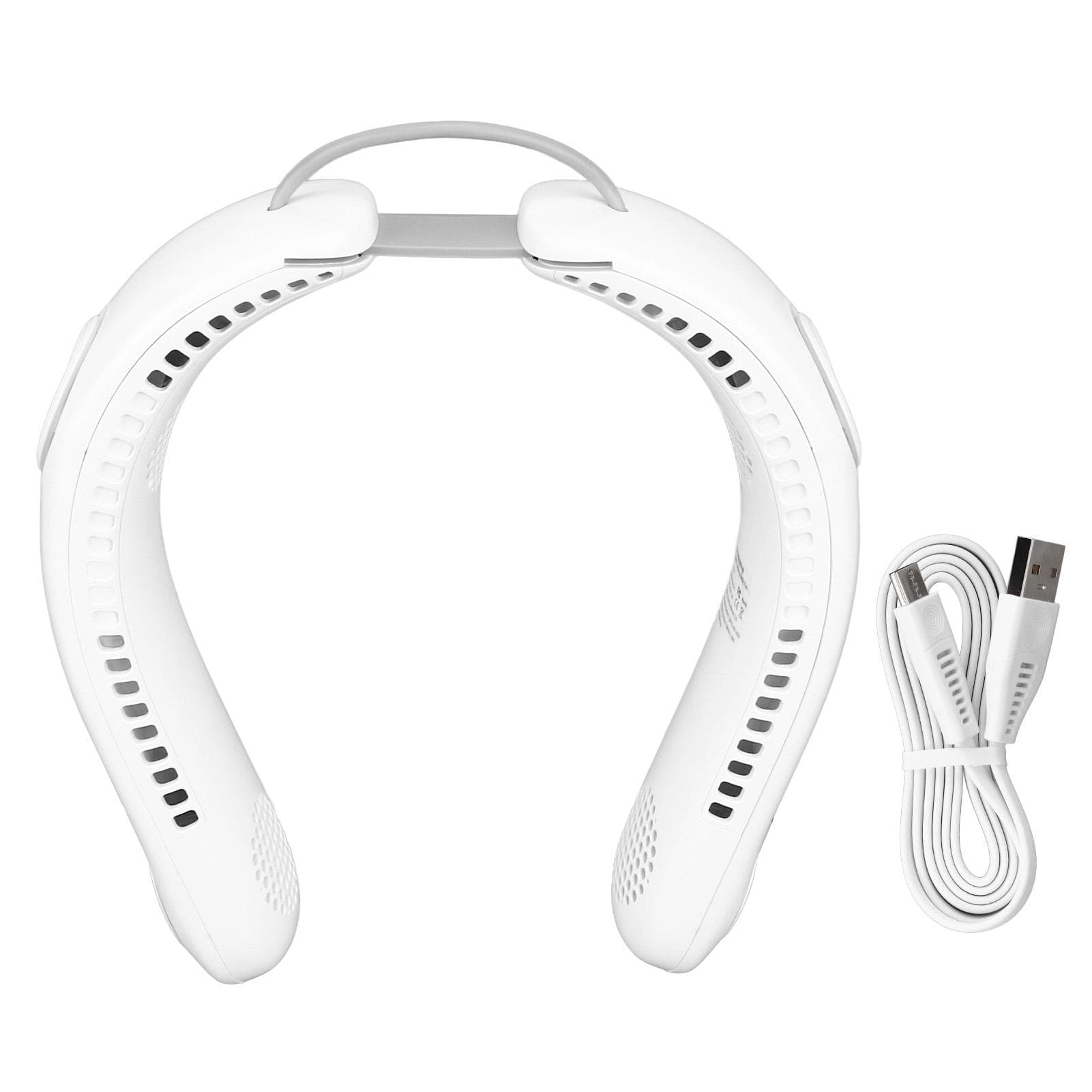 Neck Fan 4 Fan Blades 3 Speeds Hands Free USB Charge Low Noise Foldable Design Face Fan for Home white