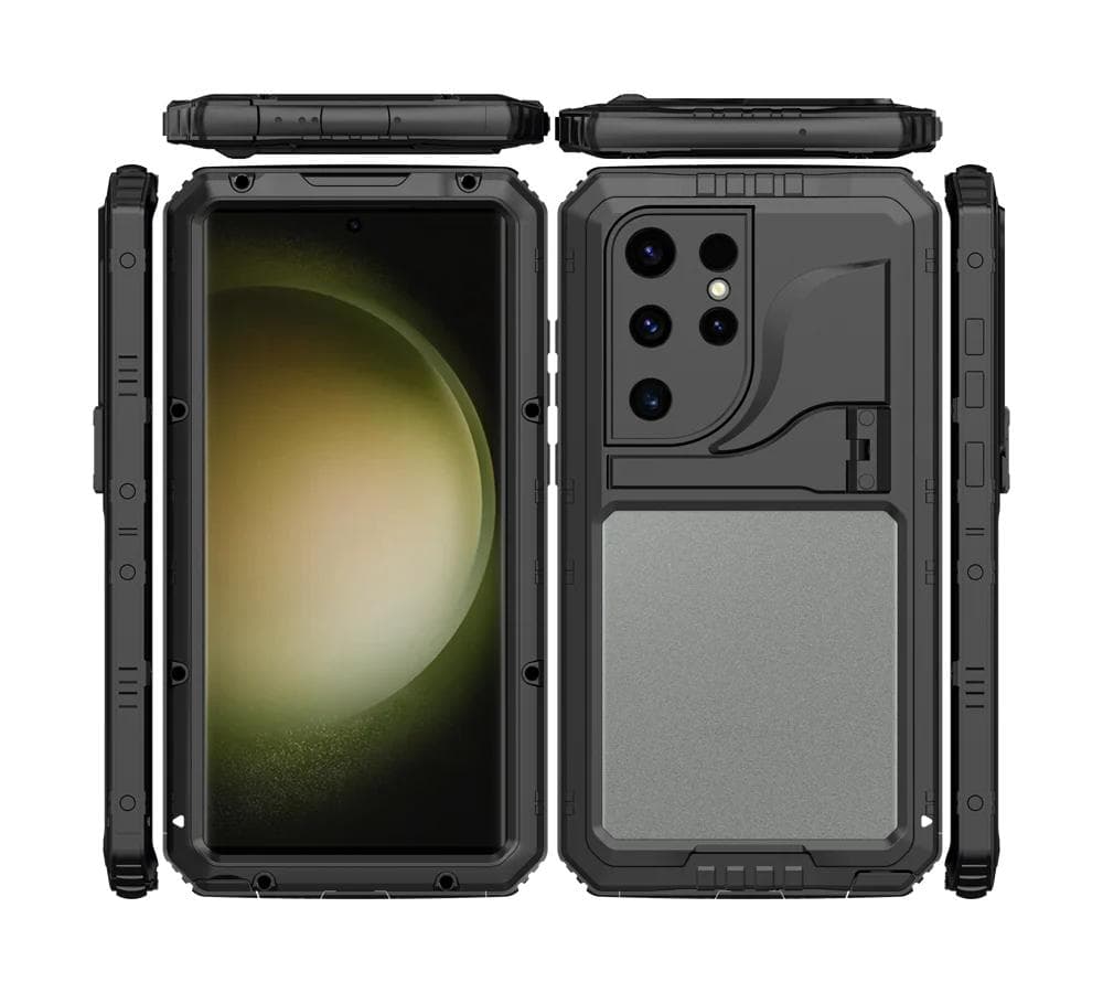 IP68 Waterproof Heavy Duty Metal Phone Case For Samsung S23 Ultra S22 Plus Shockproof Protection Rugged Cover Screen Protector For Galaxy S22&Case & Holder black