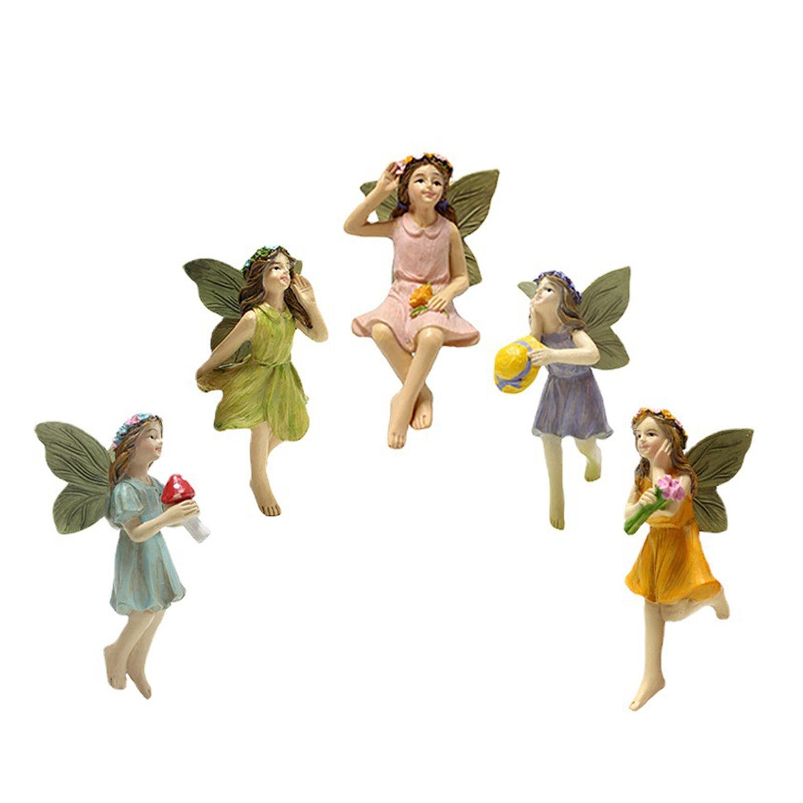 5PCS Miniature Fairies Figurines Synthetic Resin Mini Flower Fairy Sculpture Planter Ornaments for