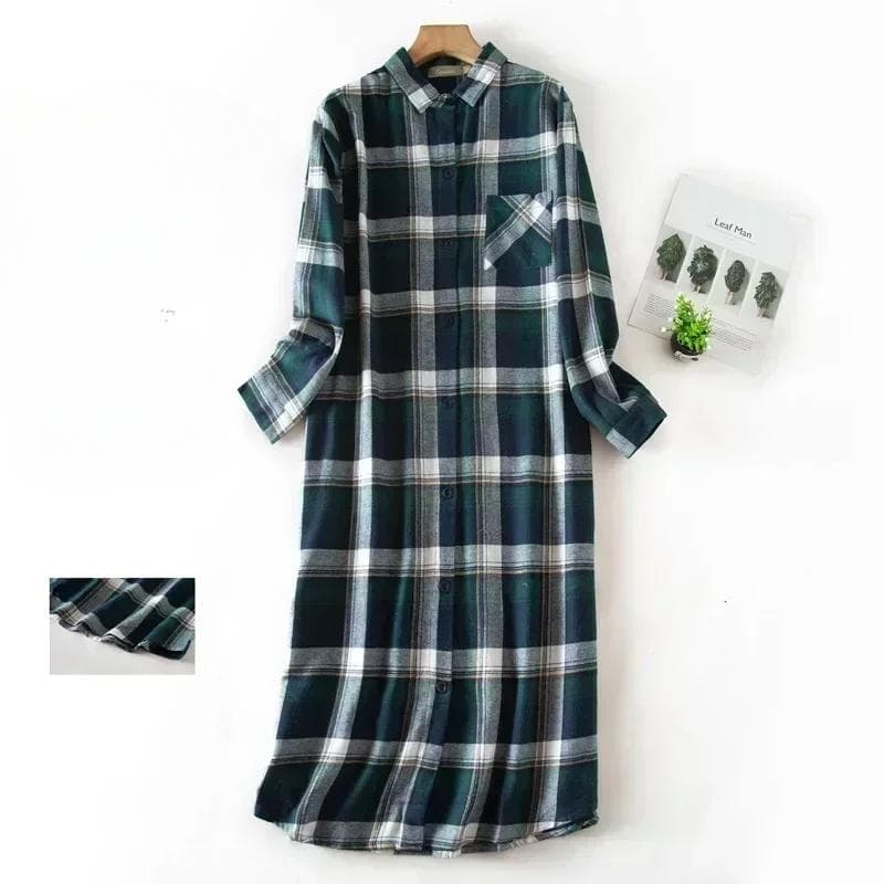 Long Sleeve Sleeping Shirt Nightwear Dress for Woman Plaid Multi Colors Plus Size Shirt Nightdress Cardigan Nighty for Ladies M