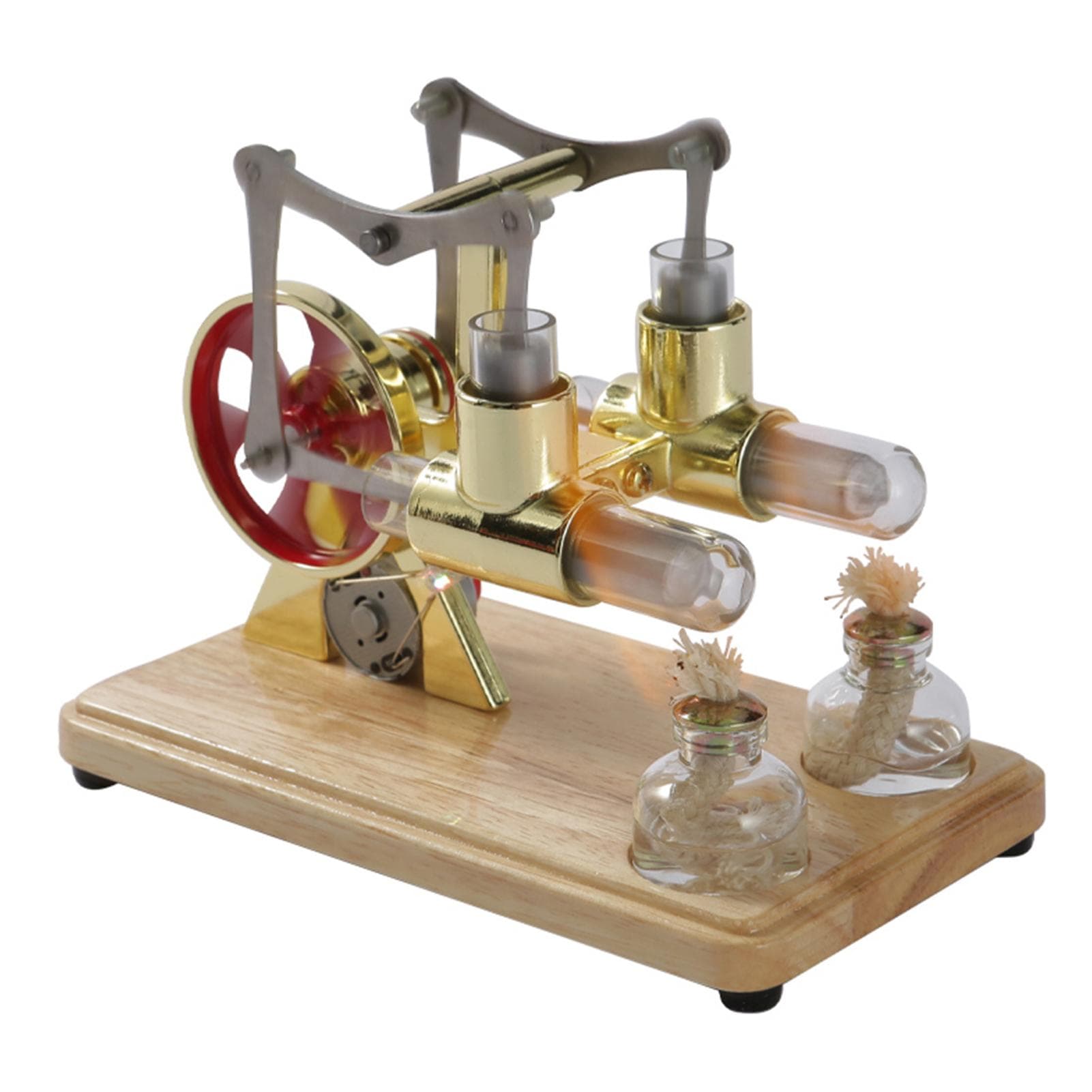 Stirling Engine Kit Hot Air Motor Model Physical Dual Engine Generator Model with LED Light gold