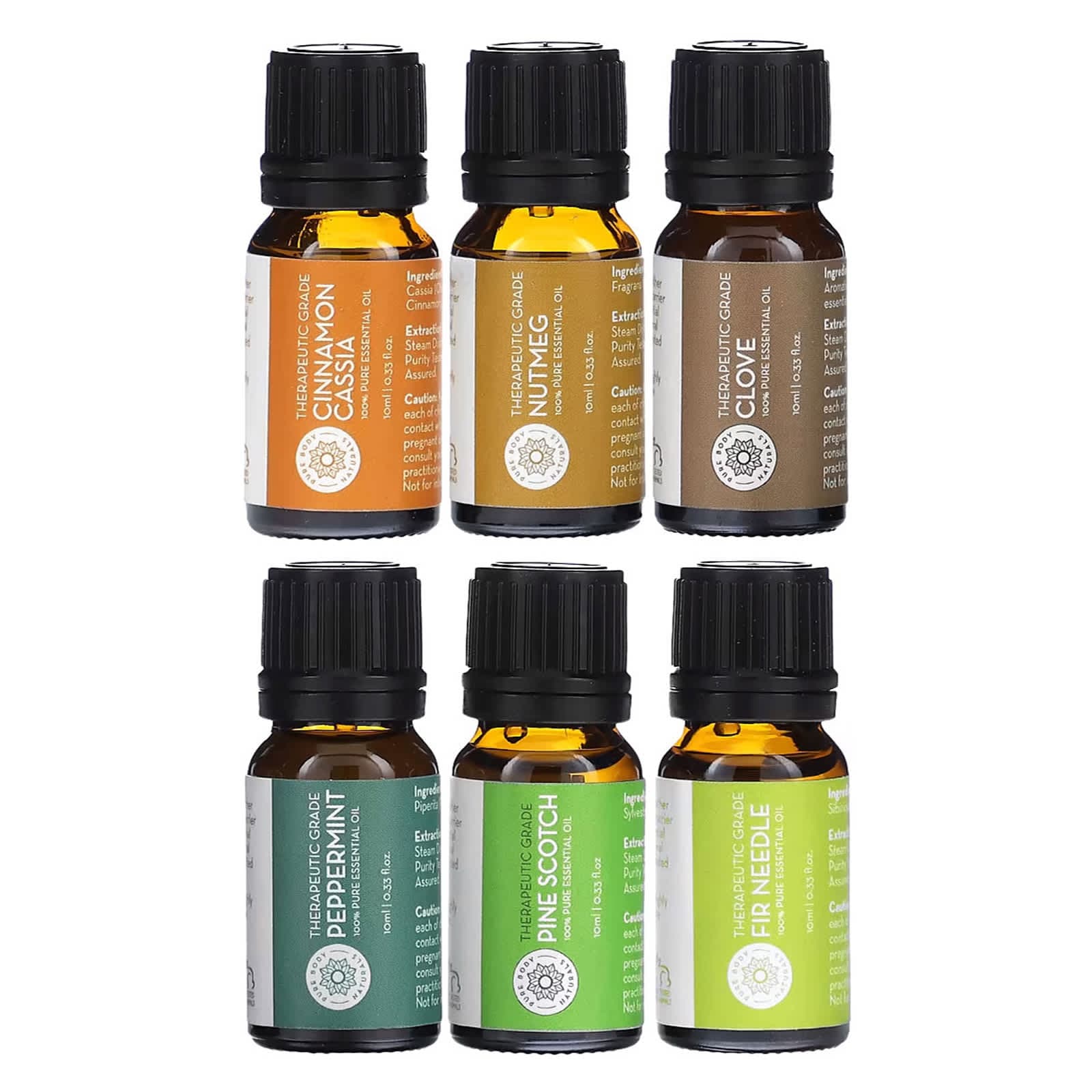 Pure Body Naturals, Winter Essential Oils Collection, Limited Edition, Set of 6, 0.33 fl oz (10 ml) each