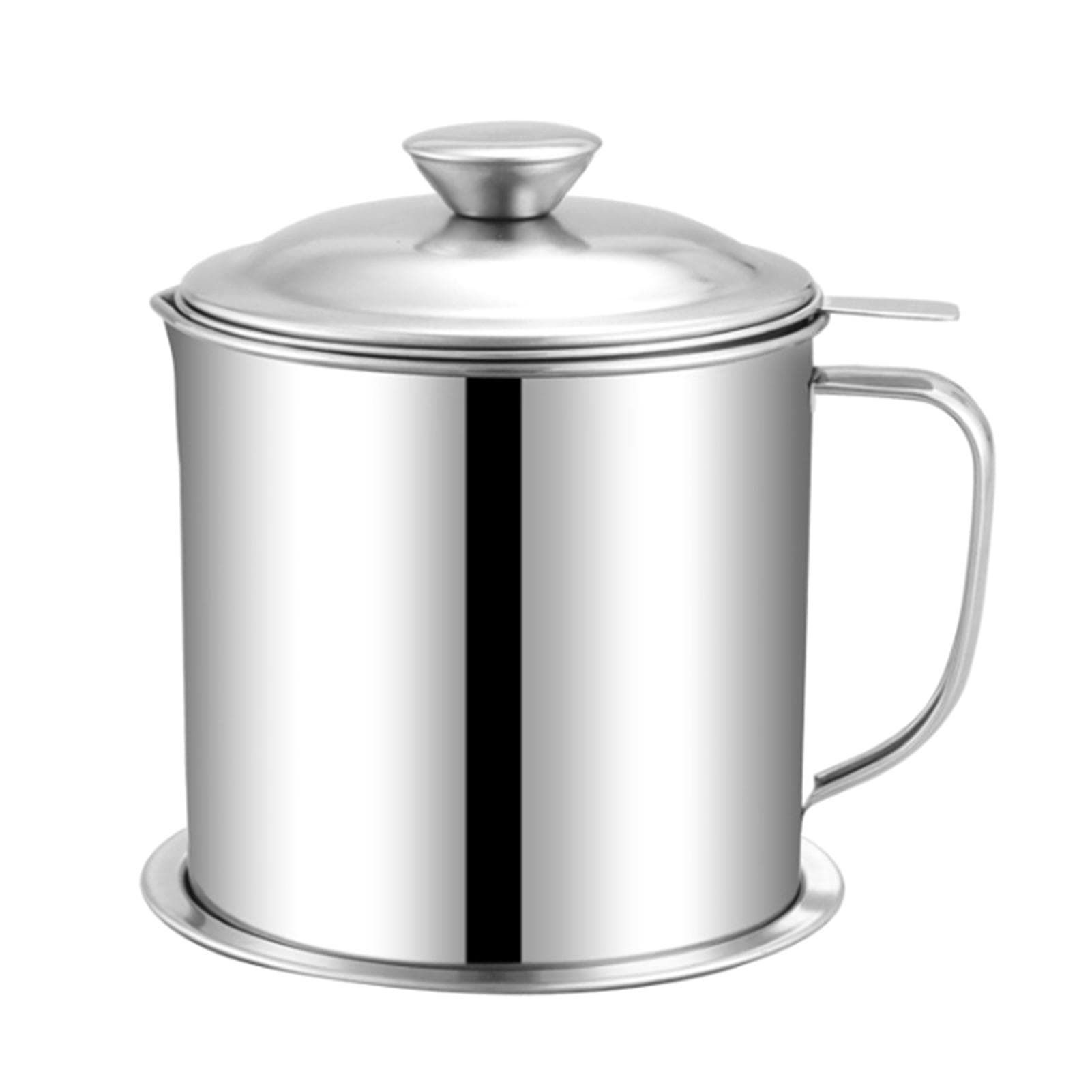 Kitchen Oil Pot Stainless Steel Oil Filter Household Cooking Oil Fat Separator with Lid 410 & 1.3L & Flat Steel Handle