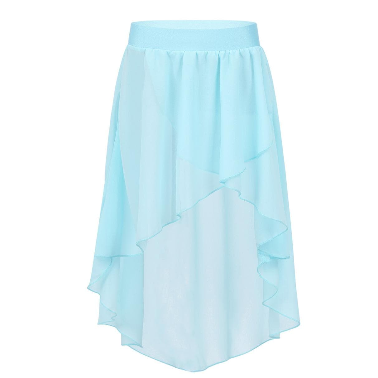 Kids Girls High Low Chiffon Dance Skirt for Lyrical Ballet Latin Jazz Stage Performance 15-16 Years light blue