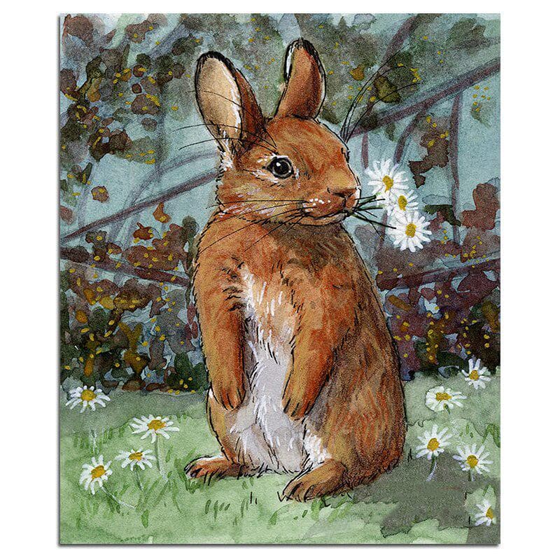 Rabbit is Biting Flowers 5D DIY Diamond Painting Full Round Diamond Embroidery 20X30CM