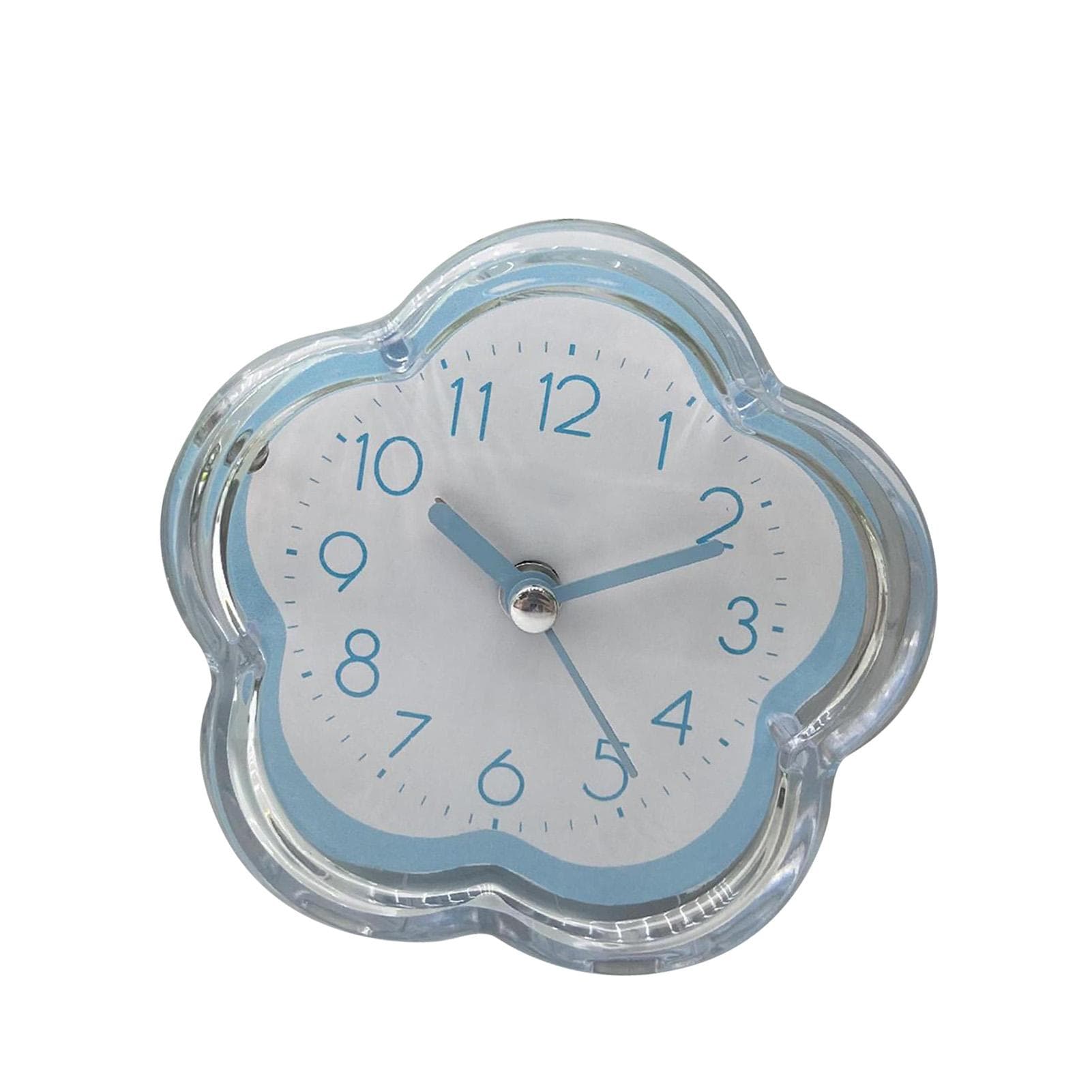Cute Alarm Clock Flower Shape Quiet Low Noise Transparent Small Alarm Clock for Living Room Bedroom blue