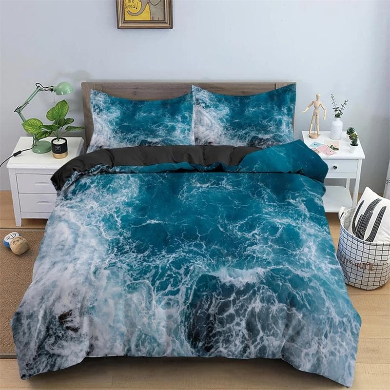 Beach Sea Wave Ocean Duvet Cover Sunset Hawaiian Palm Tree Wave Comforter Cover Tropical Island and Sea Beach Nature Theme Decor 135x200cm 2pcs