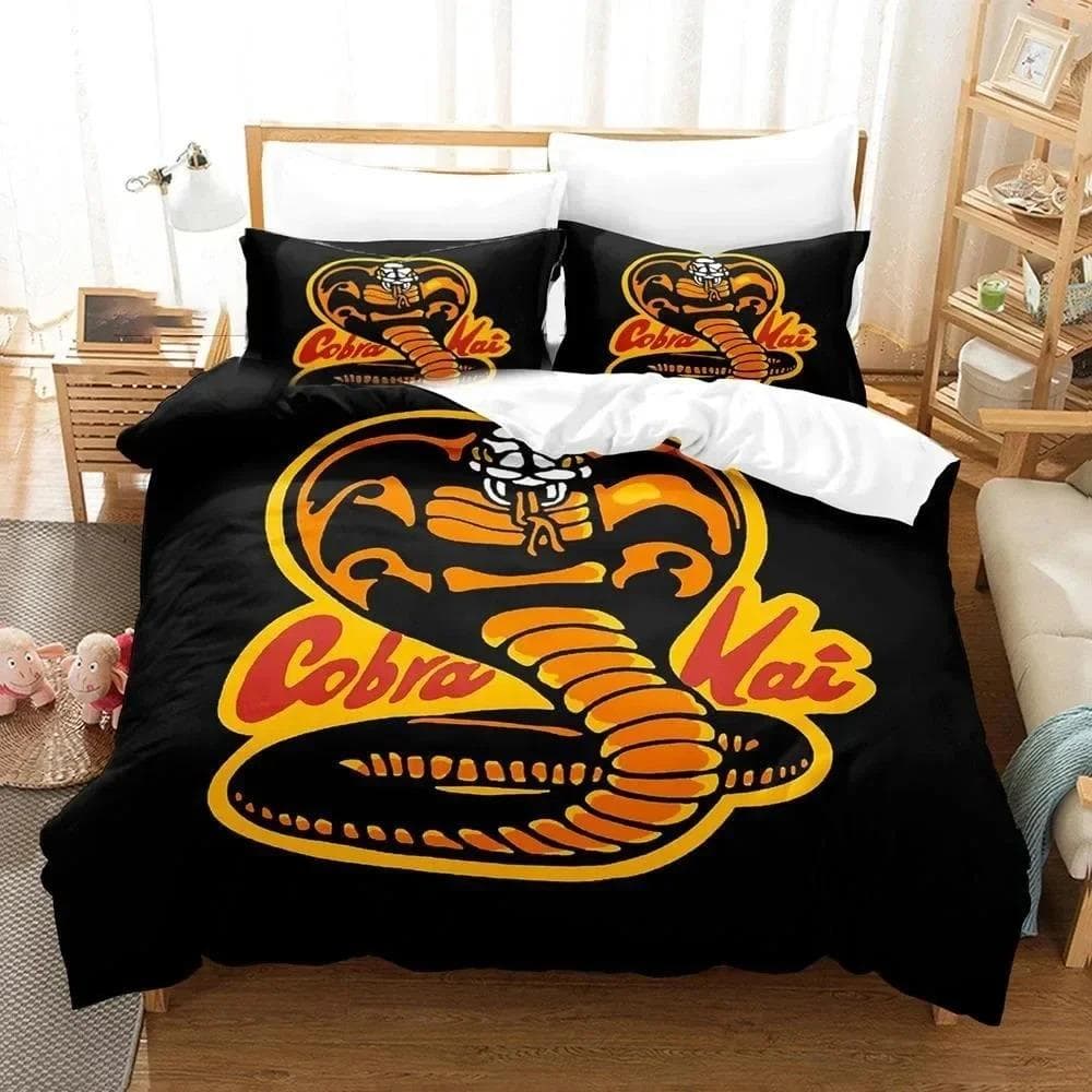 3D Print Cobra Kai Karate Bedding Set Duvet Cover Bed Set Quilt Cover Pillowcase Comforter king Queen Size Boys Adult Bedding AU Single 140x210cm