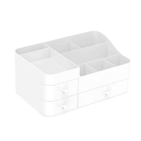 Countertop Storage Box Makeup Organizer with Drawers Large Capacity Smooth Edge Burr-Free Storage Container Cabinet Shelf Organizer white