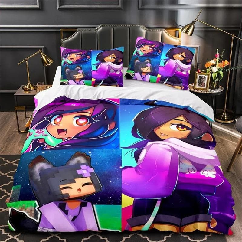 3D Print Aphmau Bedding Set,Duvet Cover Comforter Bed Set Quilt Cover Pillowcase,King Queen Twin Size Boys Girls Adults 135x200cm 2pcs