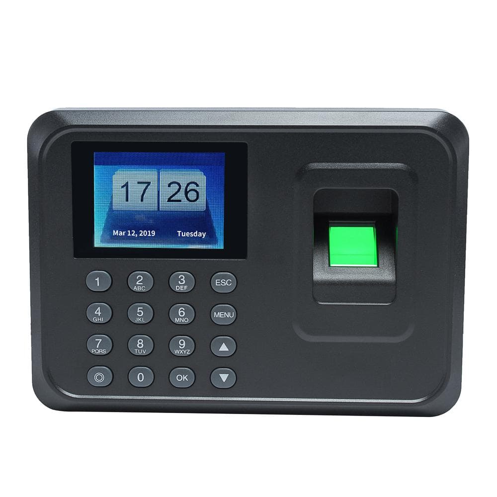 Intelligent Biometric Fingerprint Password Attendance Machine Employee Checkingin Recorder 2.4 inch TFT LCD Screen DC 5V Time Attendance Clock black