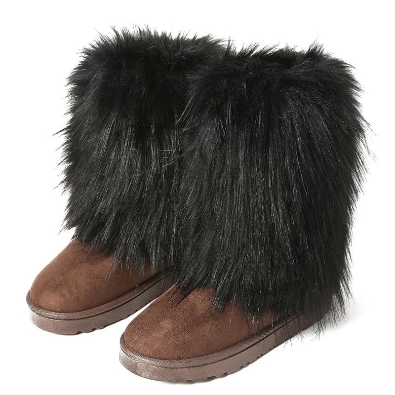 Women's New Winter Fur One-piece Imitation Raccoon Fur Warm Snow Boots Furry Shoes Outdoor Boots 43 black