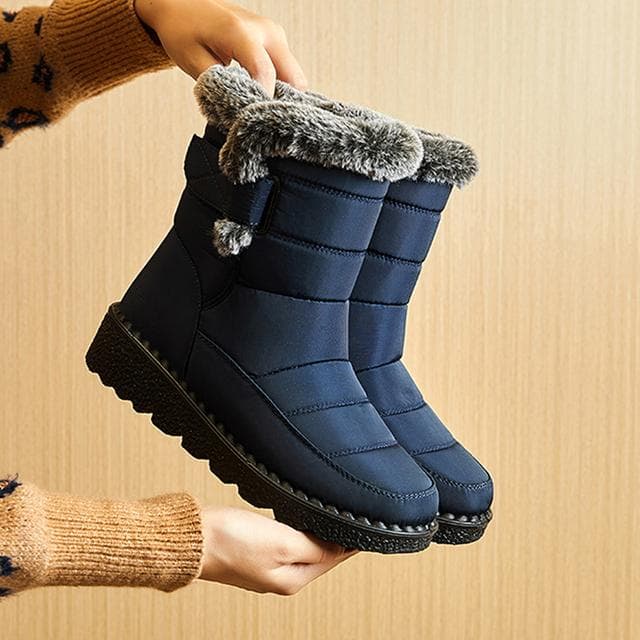 Waterproof Winter Boots for Women Faux Fur Long Plush Snow Boots Woman Platform Ankle Boots Warm Cotton Couples Shoes 42 blue