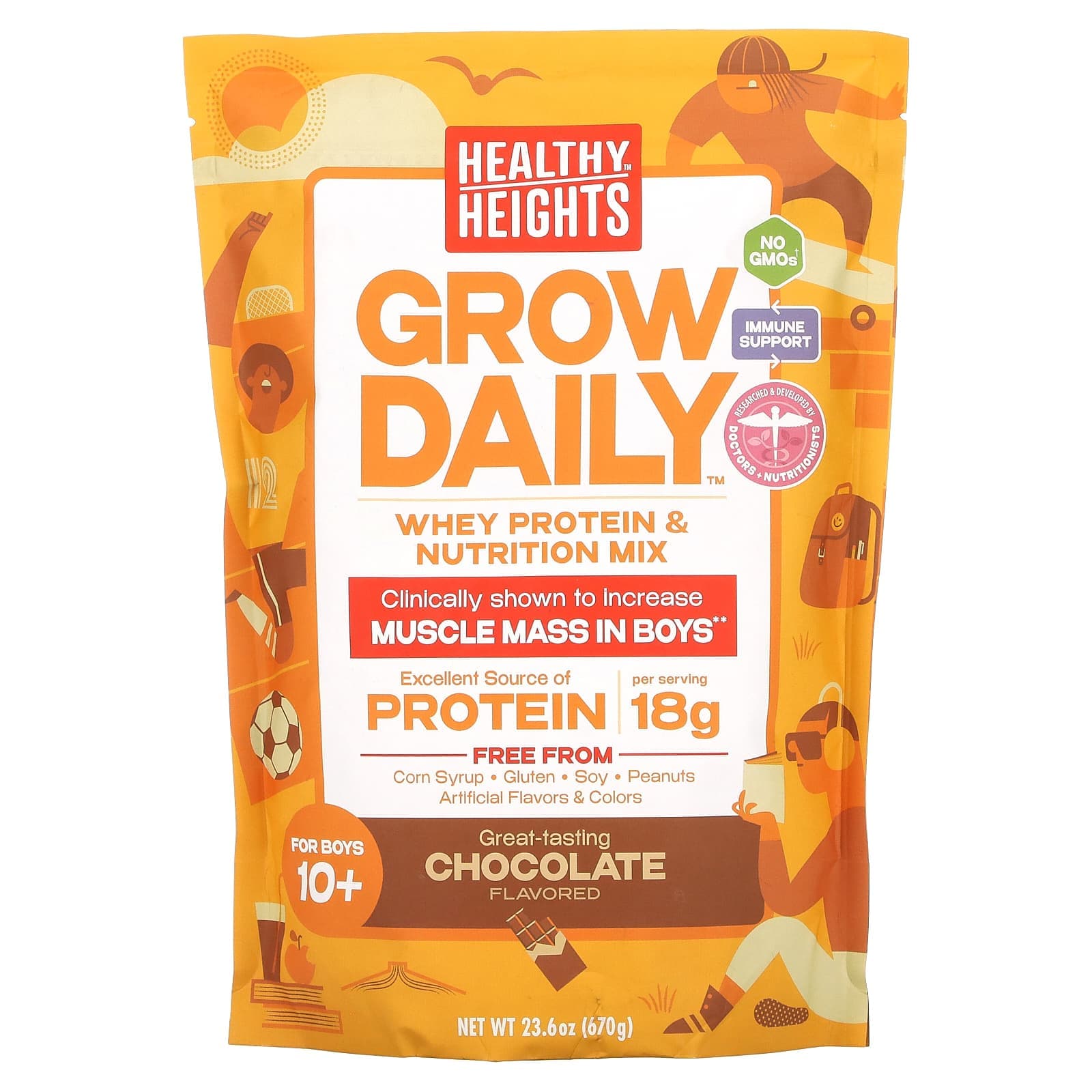 Healthy Heights, Grow Daily, Whey Protein and Nutrition Mix, For Boys 10+, Chocolate Flavor, 23.6 oz (670 g)