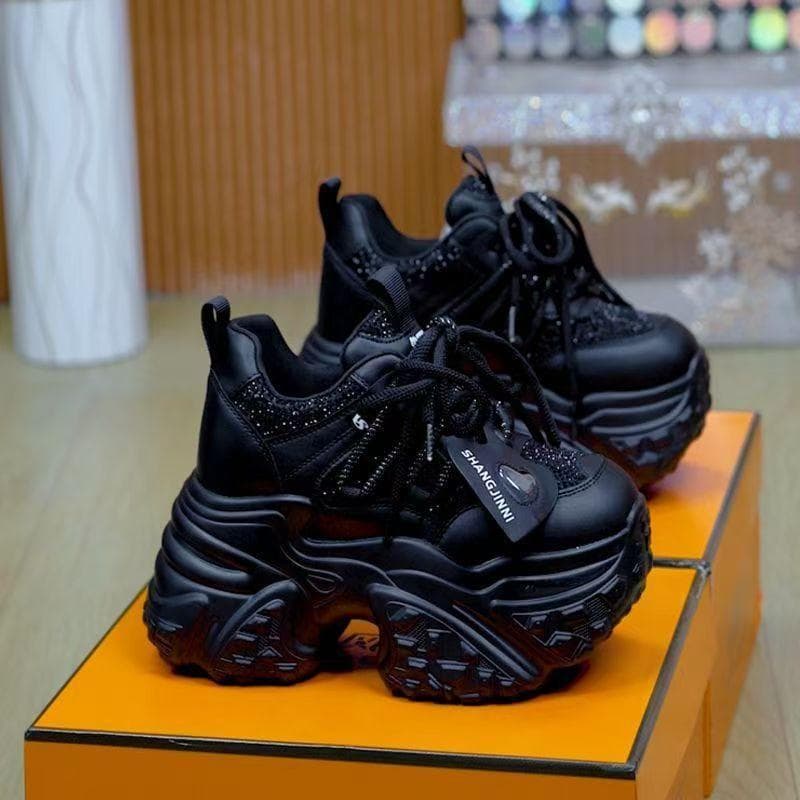 2025 spring and autumn new silver popular dad shoes women's inner height increase small versatile platform sports casual shoes women 39 black