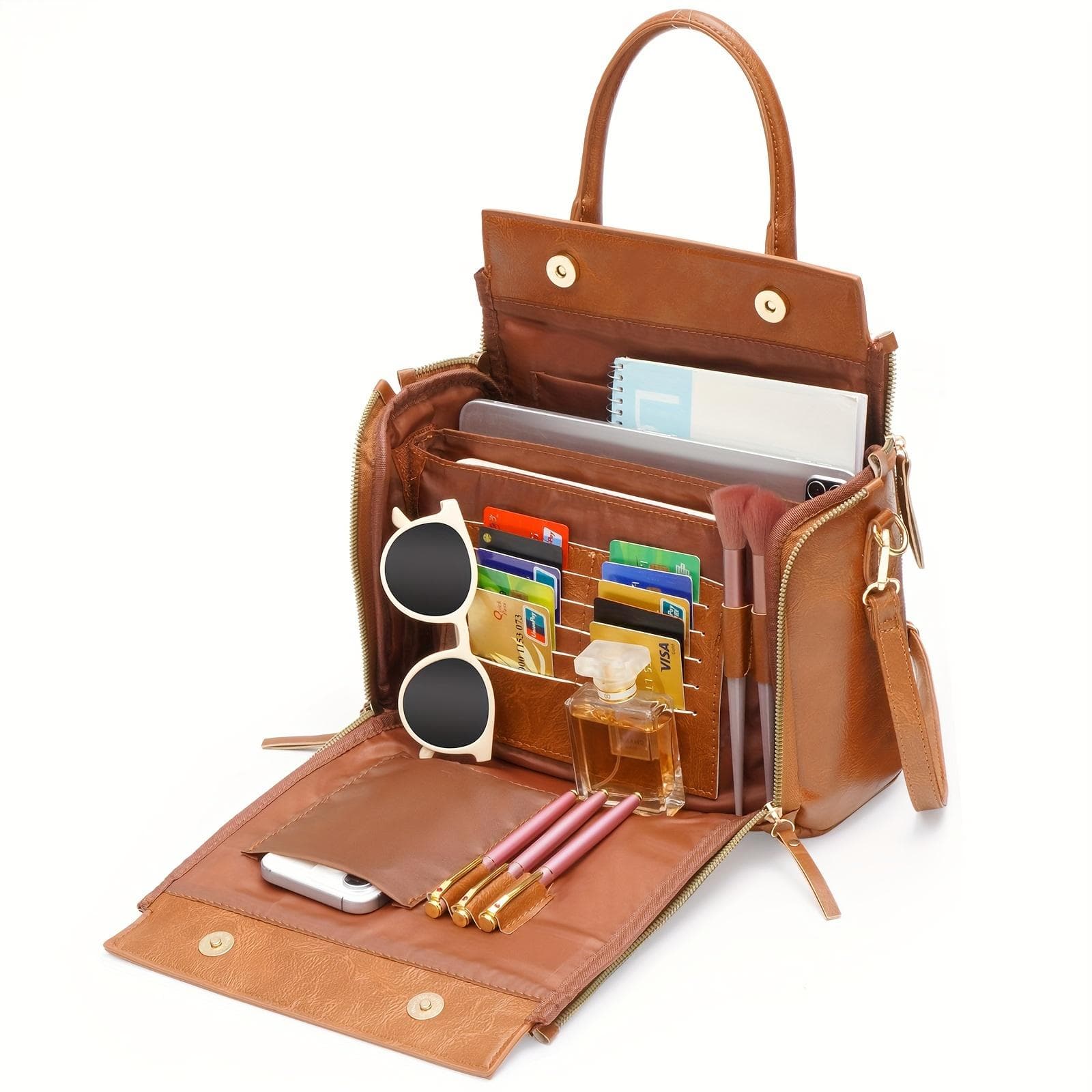 Retro PU Leather Handbag PU Leather Western Women Bag Handbag Purse Portable Storage Bag With Multi Card Slots Women's Multi Layer Crossbody Bag brown
