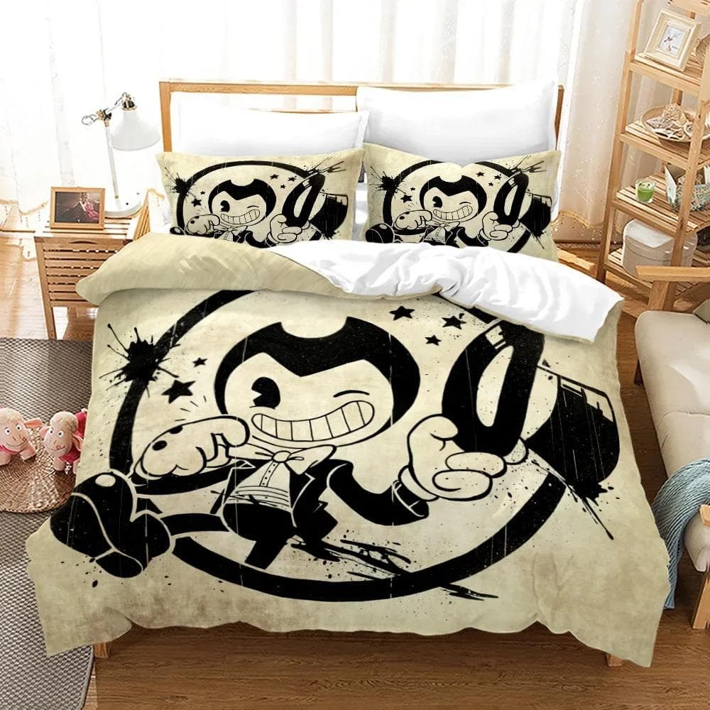 New Anime Bendy & Ink Machin Bedding Set Single Twin Full Queen King Size Bed Set Adult Kid Bedroom Duvetcover Set Home Textile EU Twin 135x200cm