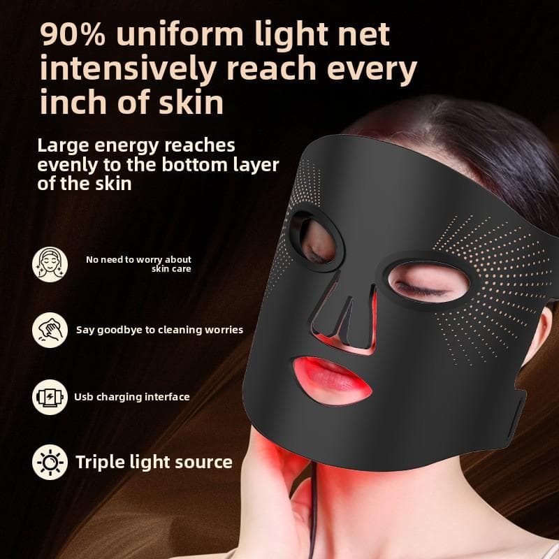 Photon Skin Rejuvenation Instrument Household Mask Beauty Instrument Face Mask Introducer Led Red and Blue Big Row Light black