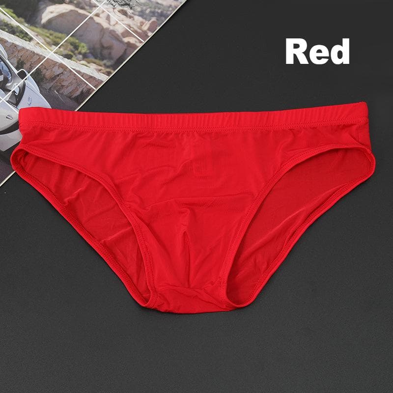 Sexy Boxers Ice Silk Briefs Silky Men Underwear Solid M-4XL Quick-Drying 10 Colors L red