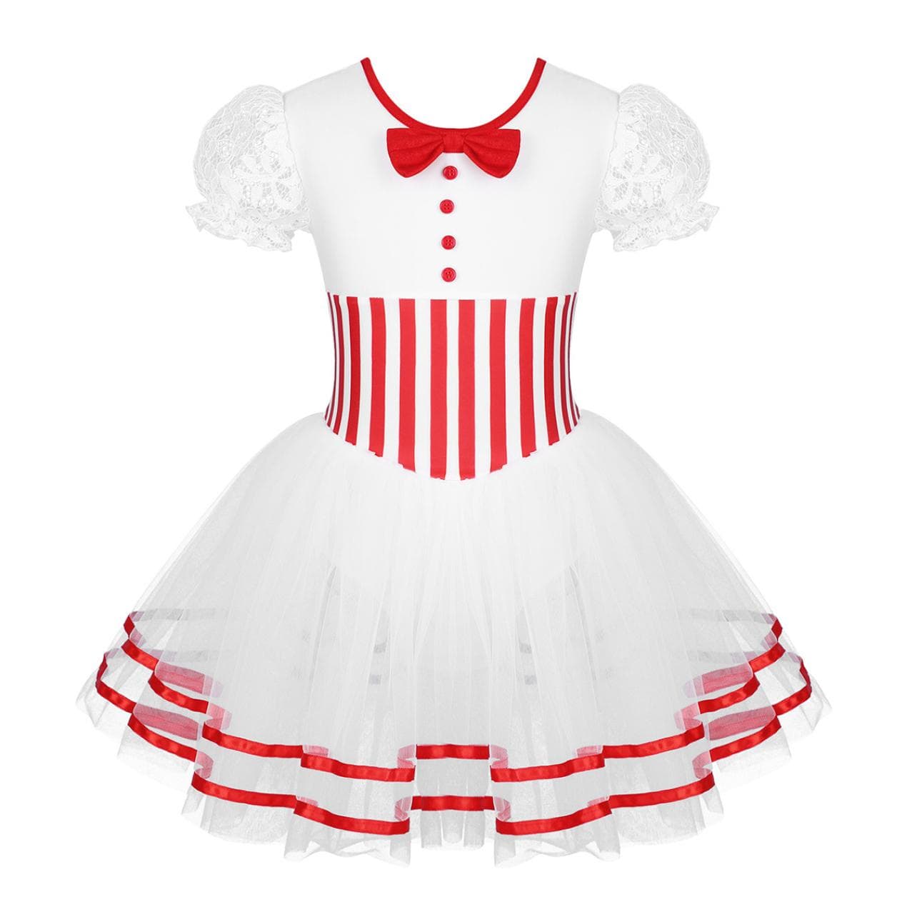 Toddler Girls Christmas Dance Costume Figure Ice Skating Roller Skating Short Lace Sleeves Stripe Mesh Tutu Ballet Leotard Dress 13-14 Years red