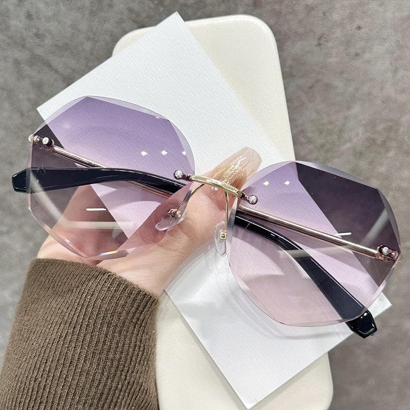 Womens Frameless Cut Edge Sunglasses Advanced Feeling Metal Hinge Summer Trendy UV Protection Stylish