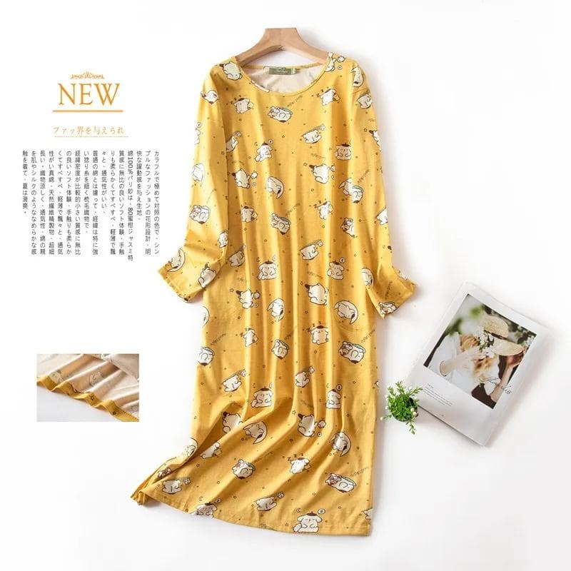 Plus Size Multi Colors Women Printing Nightdress for Spring and Autumn Long Sleeve Ladies Cute Sleepwear Long Style Nightgown XL