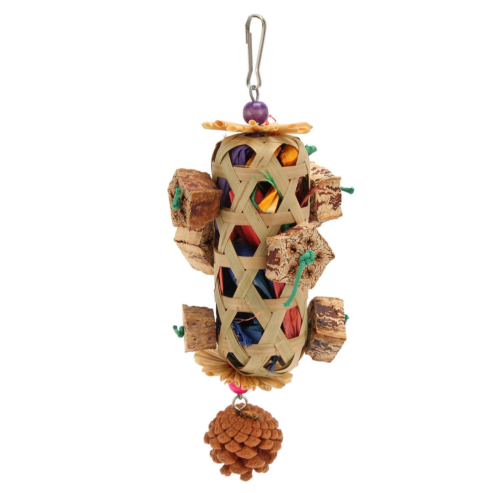 Parrot Foraging Chew Toys Woven Bamboo Basket Bite Resistant Bird Parrot Chewing Toy with Pinecone