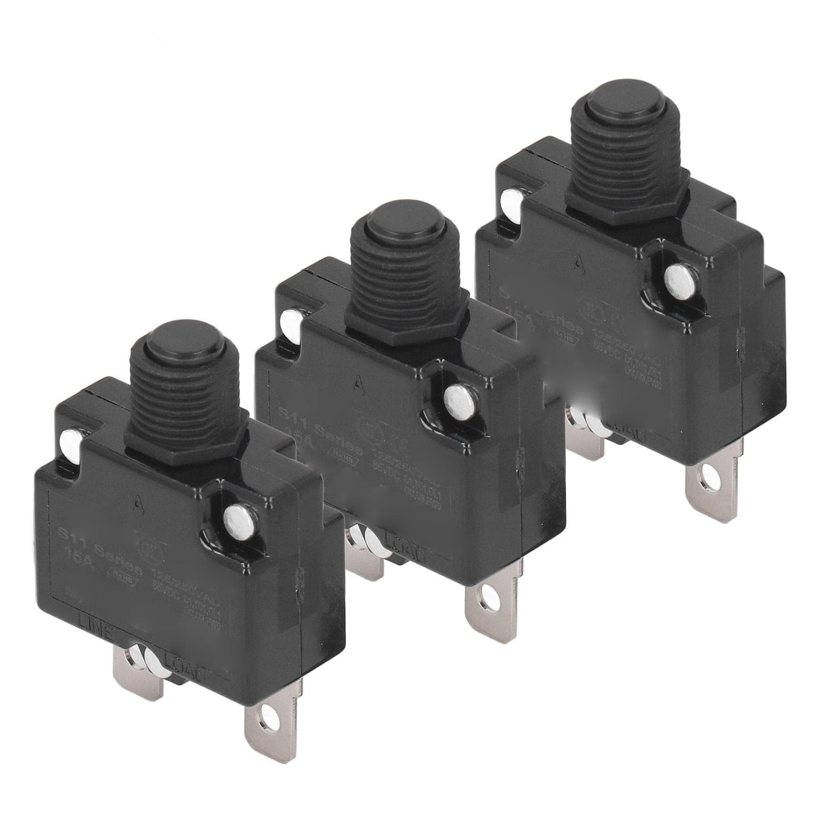 10Pcs Automatic Reset Relay Fuse 15A Thermal Switch Circuit Breaker Overload Protector Waterproof