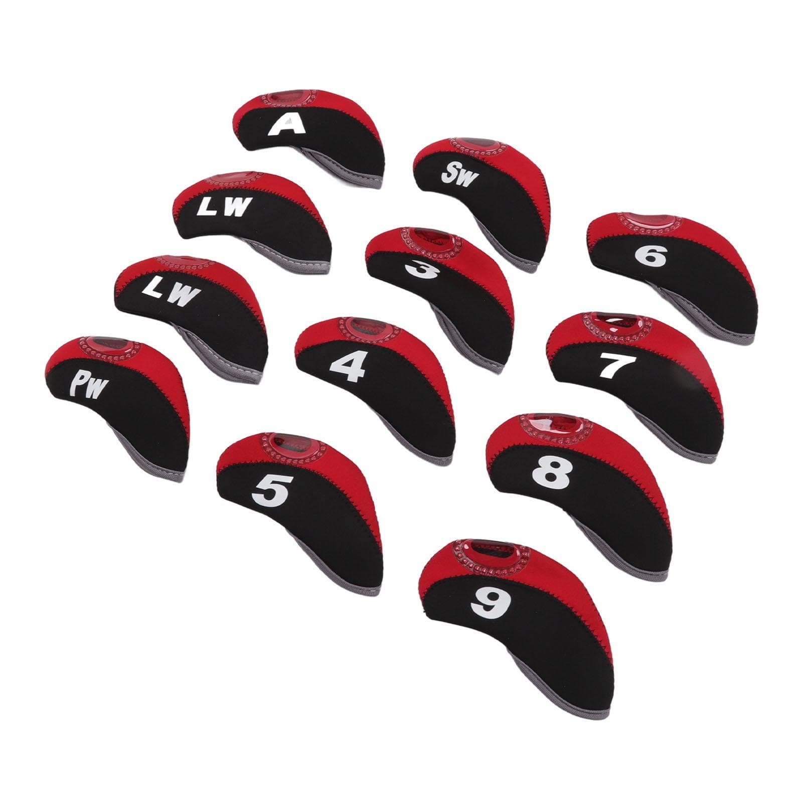 12 Pcs Golf Iron Head Cover Set Club Headcover Set with Numbers Red Fits Most Clubs