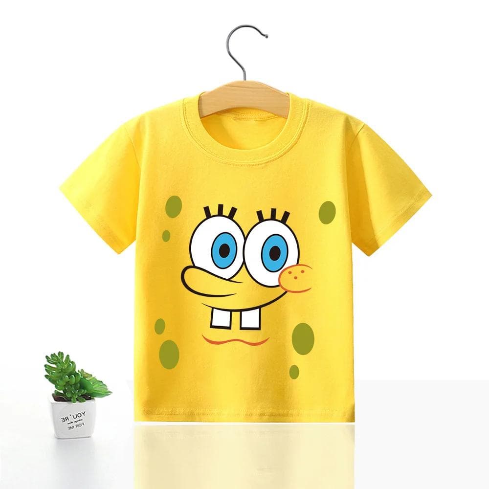SpongeBobs SquarePants Children Clothing Anime Summer Short Sleeve Cute Patrick Star Clothes Cotton T-shirt Cartoon Kids Tops 130