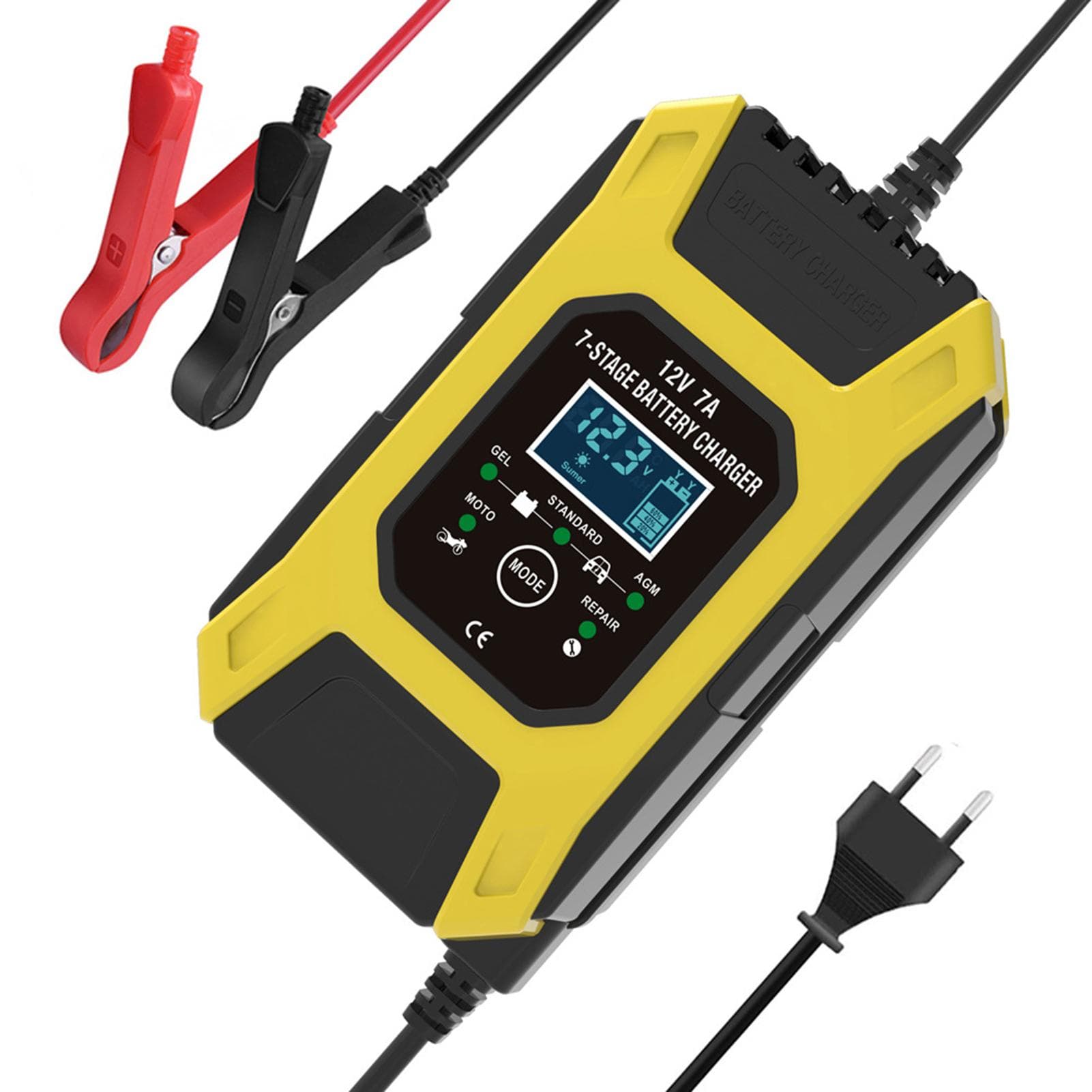 Car Battery Charger, 12V 7A Lead-acid Batteries Charger, LCD Display Smart Battery Maintainer eu