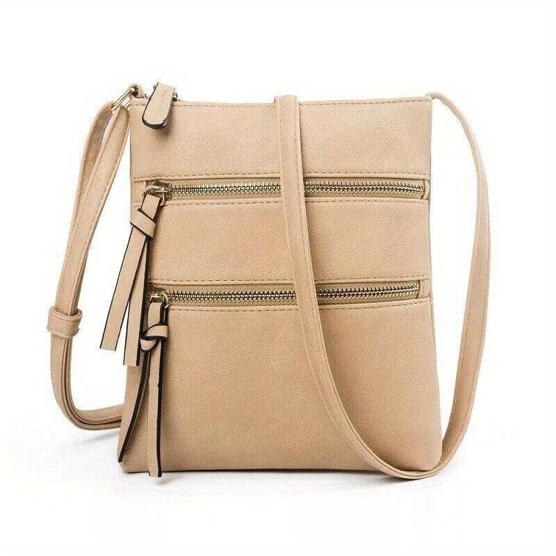 1PC Ladies PU Leather Cross Body Messenger Bag - Zipper Closure, Shoulder Strap - For Women - Suitable for Everyday Use, Shopping, Travel light khaki