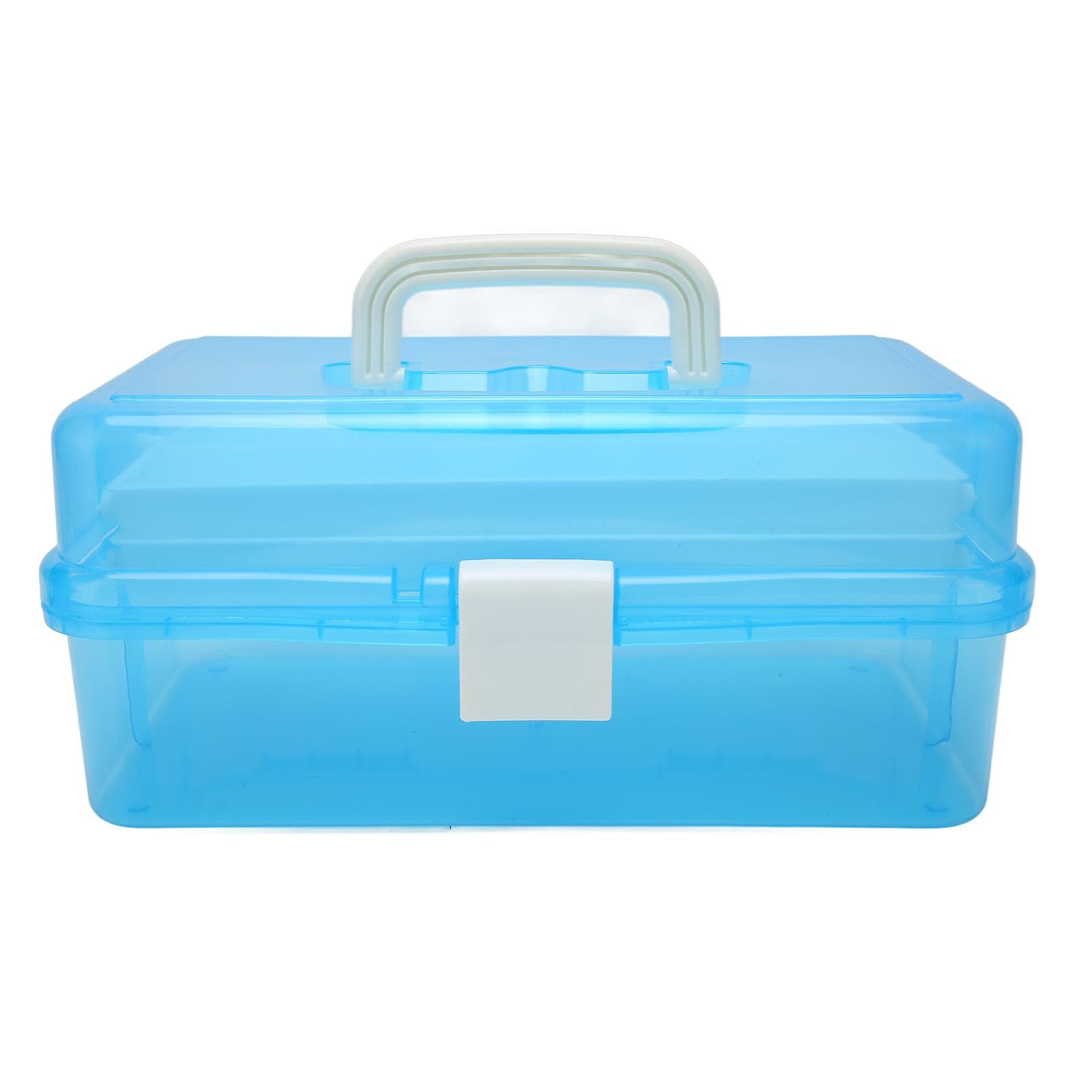 3 Layers Portable Storage Box Transparent Handheld Folding Multipurpose Storage Case for Art Craft blue