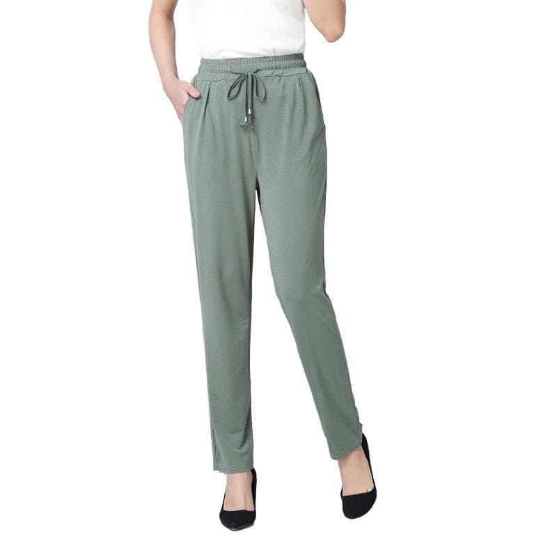 Women Summer Elastic Waist Casual Harem Pants Ice Silk Straight Leg Loose Trousers Ninth Pants XXL light blue