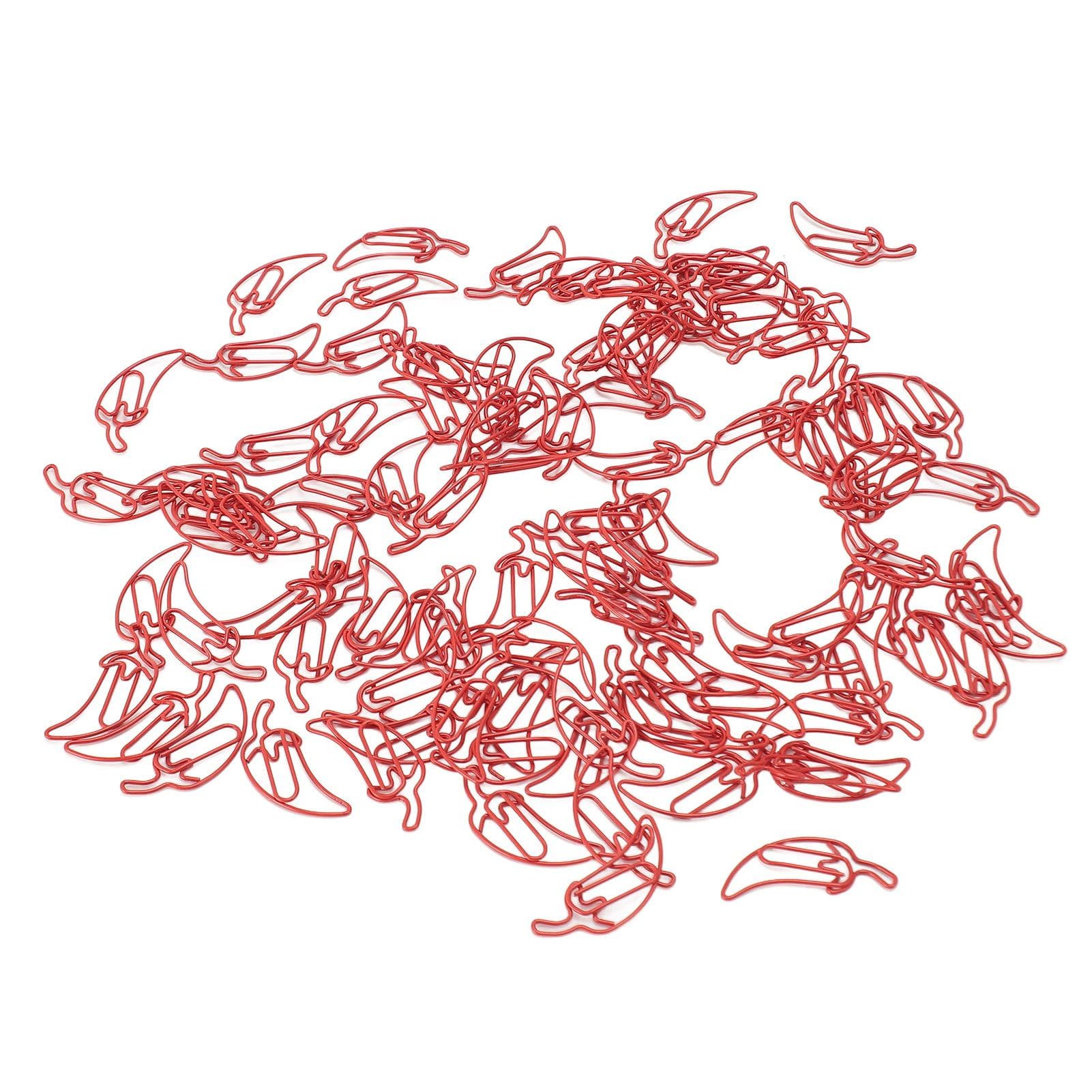 100 PCS Red Color Pepper Shaped Cute Decorative Paper Clip with Transparent Box for Office