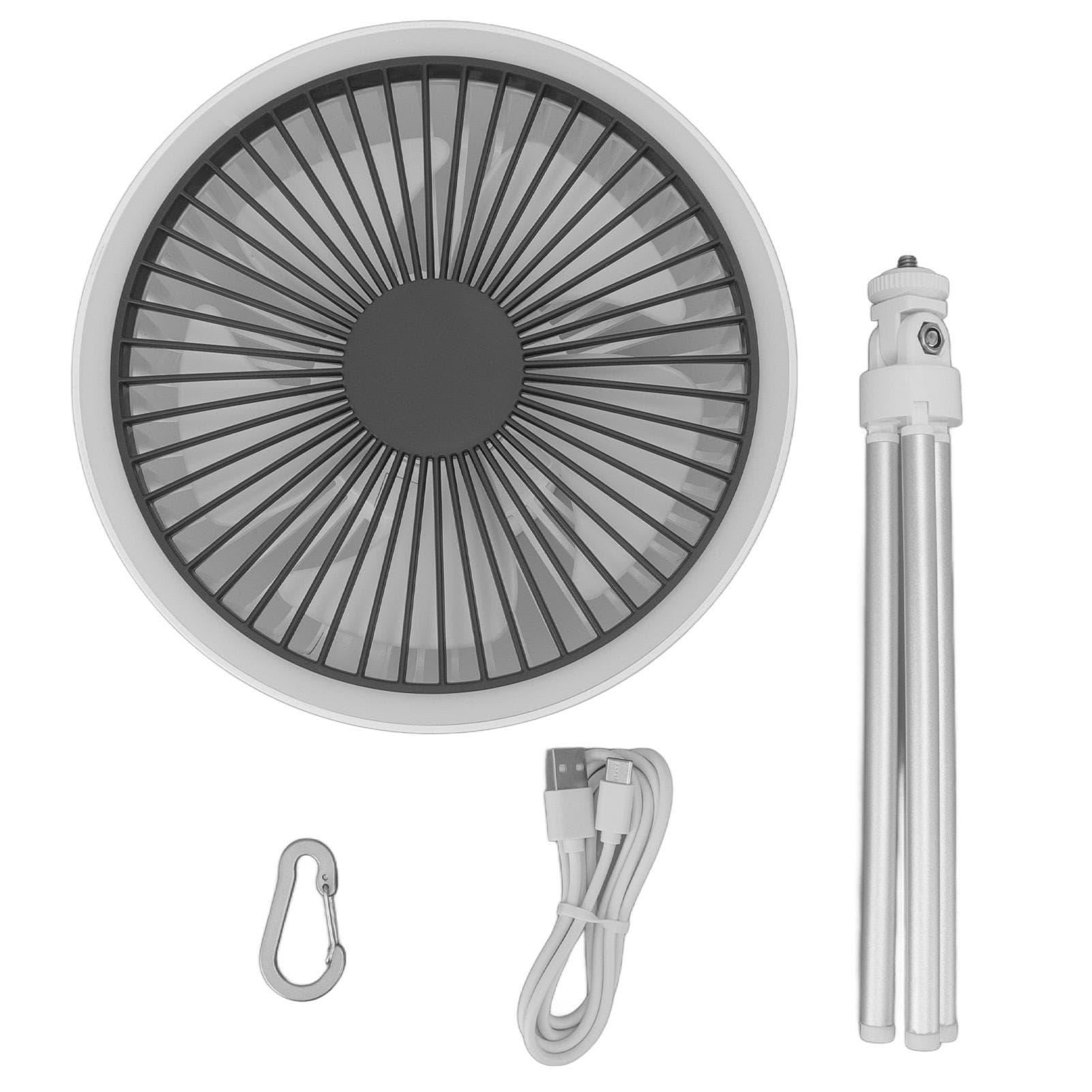 Tripod Fan 10000mAh 3 Gears Adjustable Timing Function Portable Desktop Fan with Light for Outdoor white