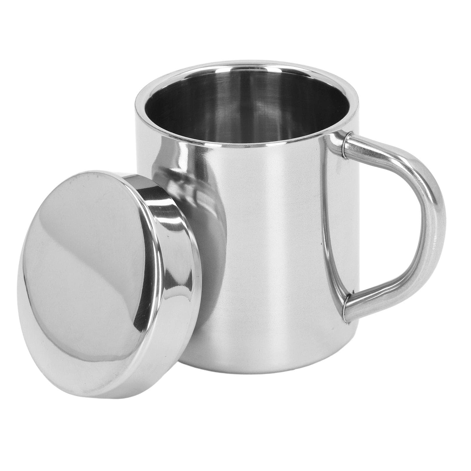 Stainless Steel Double Walled Mugs Shatterproof Warm Cold Use Tea Cups with Handle for Traveling S 9.5x7cm