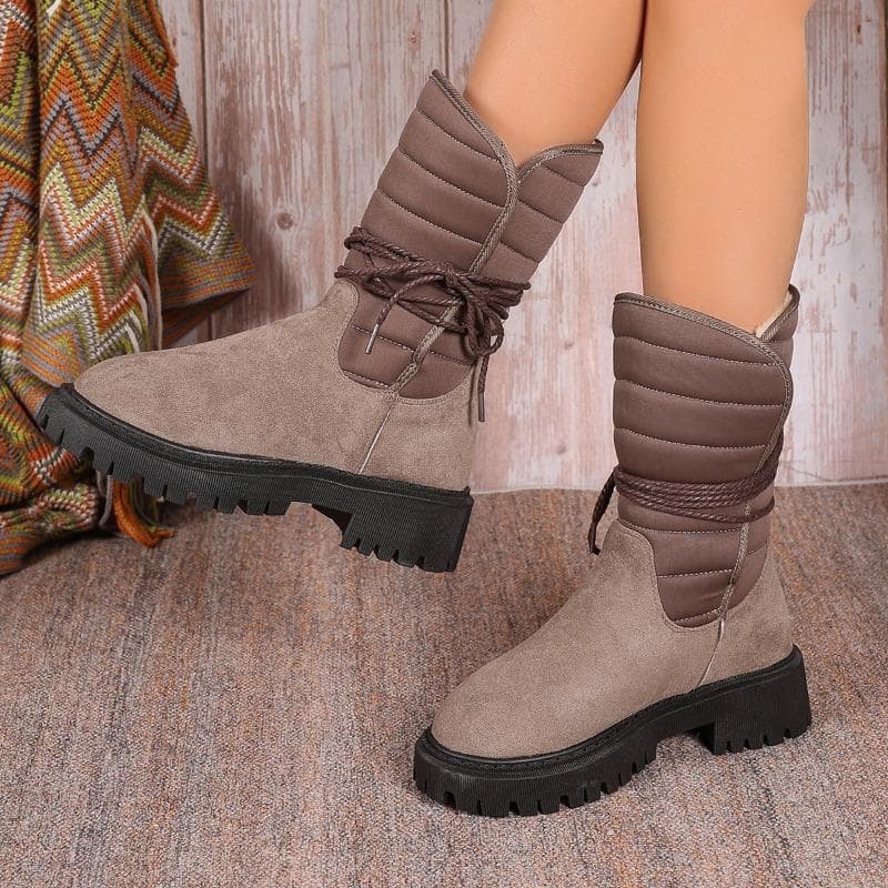 Size 35-43 Platform Mid-calf Boots Womens Winter Warm Plush Suede Snow Boots Waterproof Designer Flats Lace Up Womens Cotton Shoe Boots 43 gray