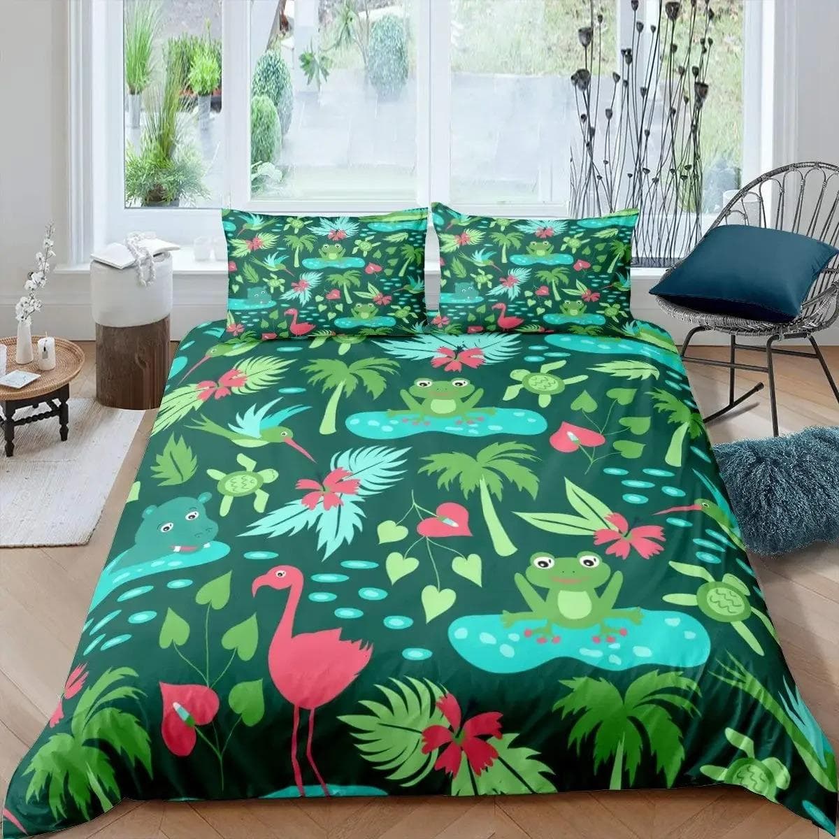 Cartoon Frog Duvet Cover Set Light Green Cartoon Frogs Cute Dragonfly Animal Bedding Set for Kid Twin Size Polyester Quilt Cover 70x133cm 2pcs
