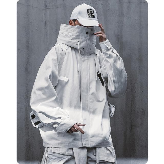 Emo Men Japanese Harajuku Alt Sweatshirt Oversize Hoodie Long Cloak Hip Hop Gothic Outwear Streetwear Techwear Coat Tops Clothes XXL white