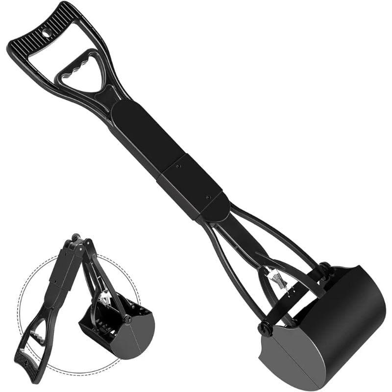 Dog Pooper Scooper Pet Long Handle Jaw Poop Scoop Picker Excrement Collector Clean Tools Outdoor Foldable Animal Feces Cleaner black