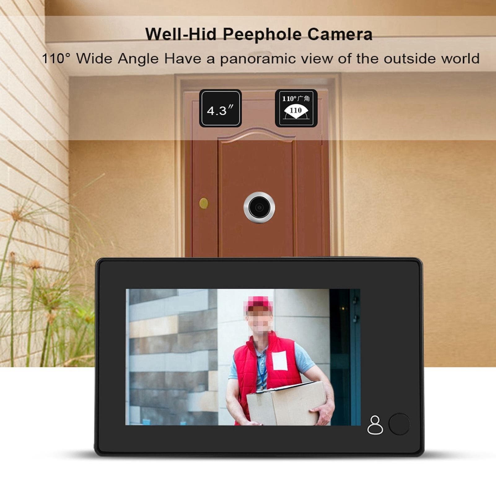 4.3 TFT Color LCD Smart Digital Door Peephole Viewer 110 degrees Wide Angle HD Security Camera Monitor black