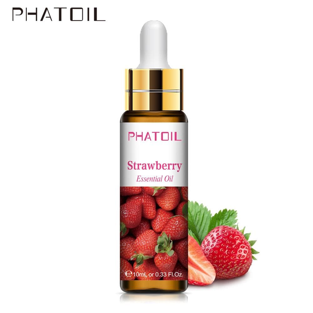 PHATOIL Strawberry Fruit Essential Oils for Aromatherapy Diffuser Humidifier DIY Fruit Perfume Spa Body Care Massage Oil 10ML Strawberry+a dropper