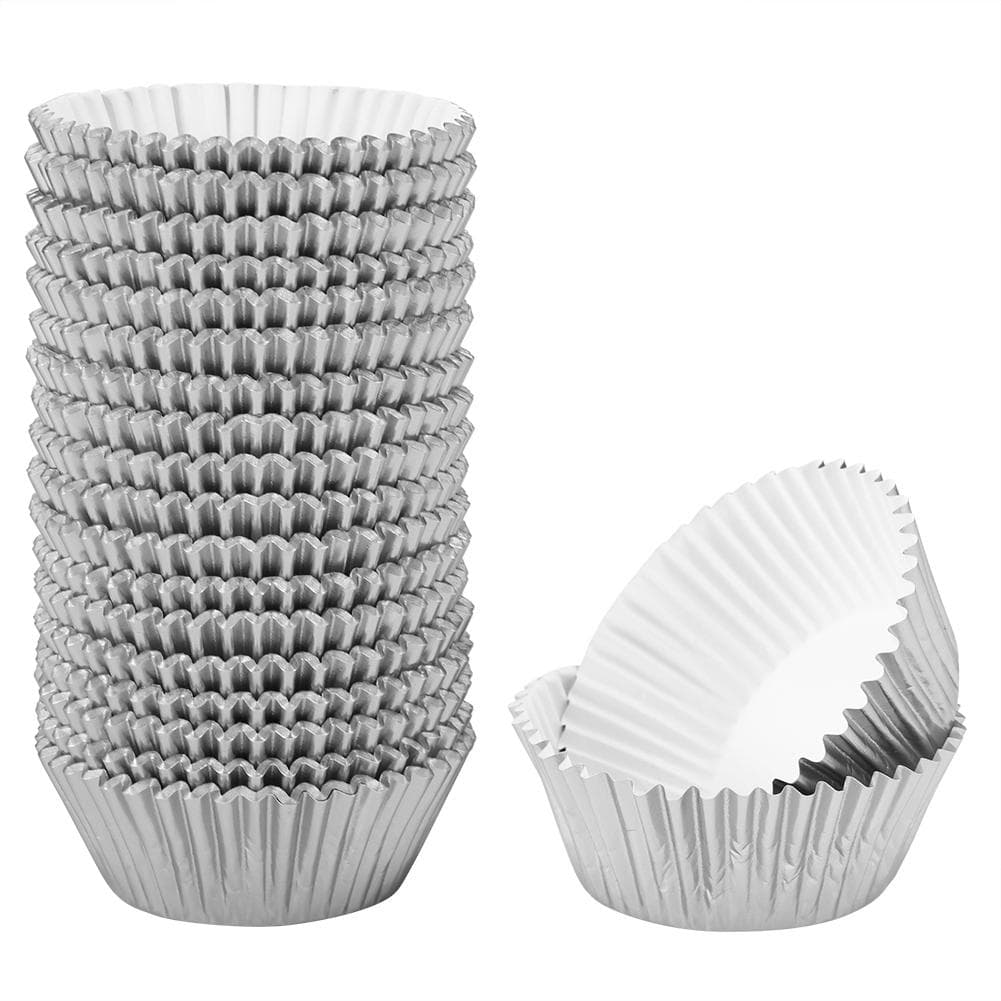 500PCS Aluminum Foil Paper Cake Cup Cupcake Liners Muffin Cases Kitchen Baking ToolsSilver L silver
