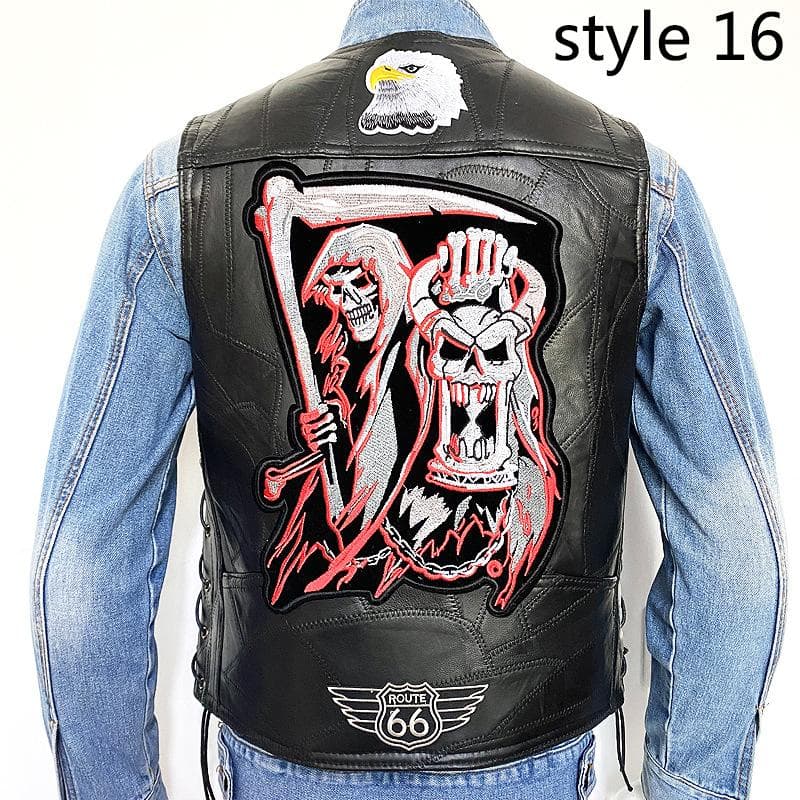 Club Genuine Leather Harley Tank Top Men's Plus Size Sheepskin Motorcycle Embroidered Leather Vest XXXL