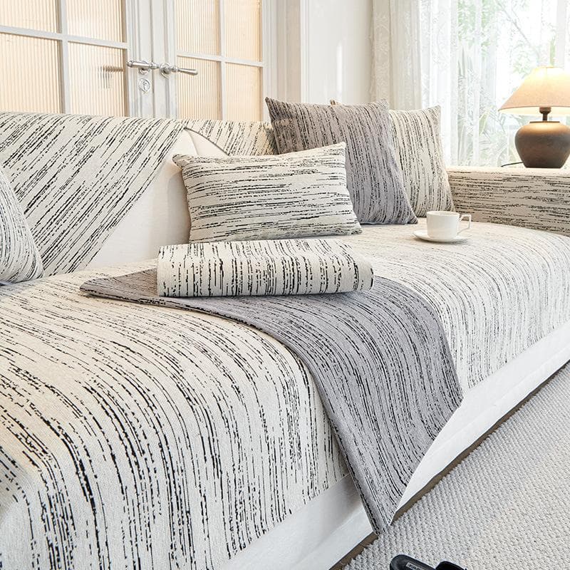 Chenille Sofa Cover Four Seasons Universal Sofa Pad Solid Color Striped Sofa Mat for Living Room Non-Slip L Shaped Couch Cushion 70x70cm 1pcs